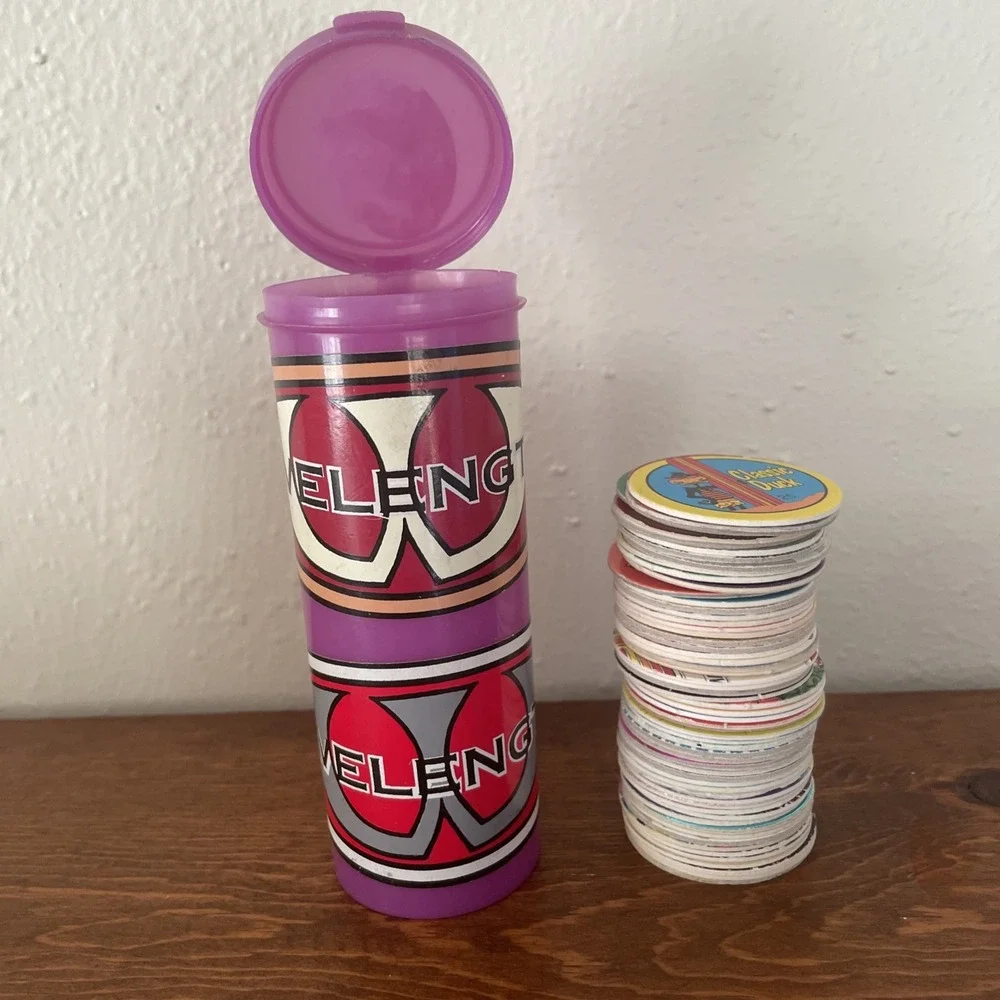 Random Mixed LOT Of 62 POGS‎ MILK CAPS + tube 90s Skull 8 Ball REN & Stimpy Art